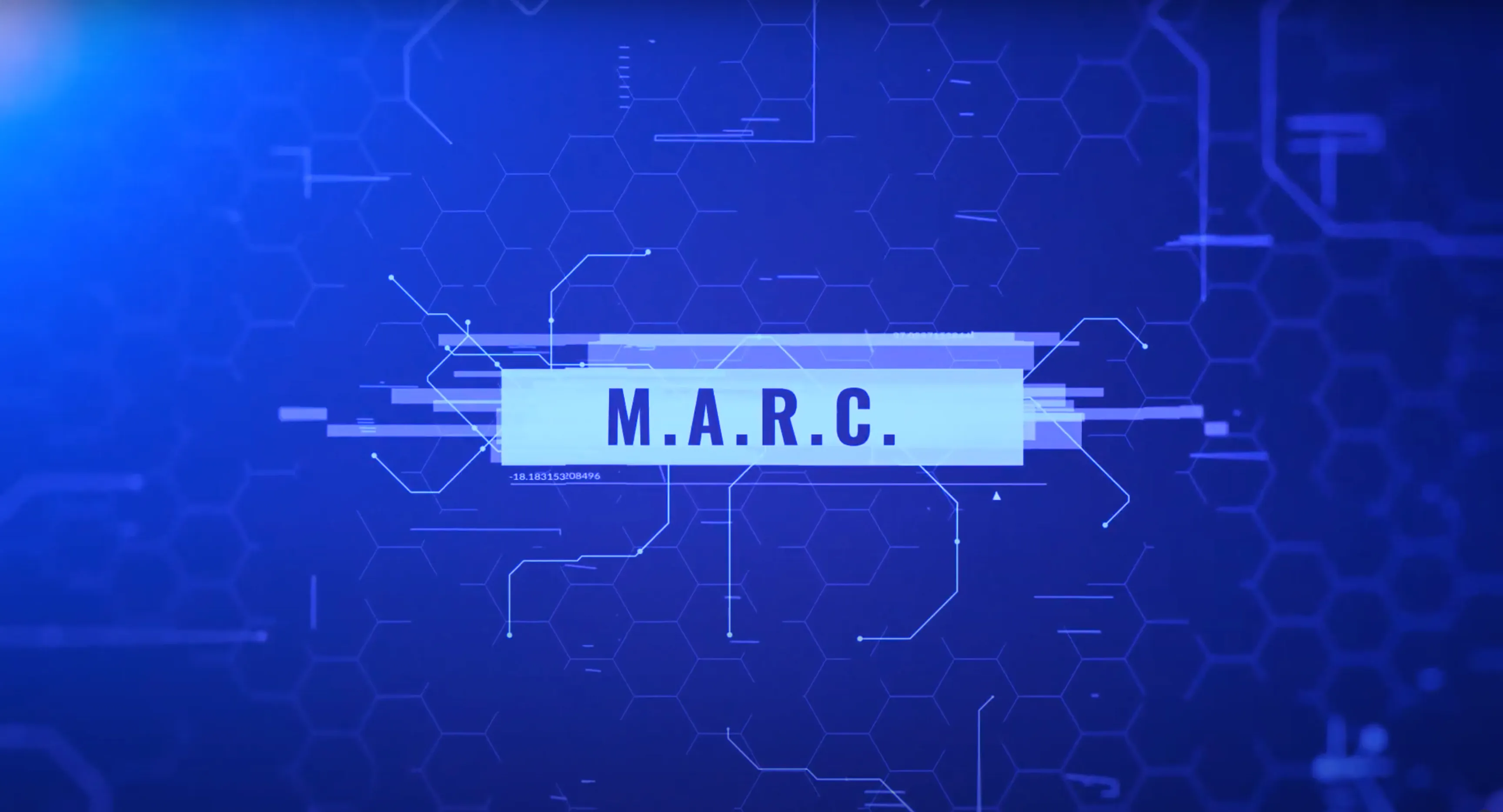 Blaue Animationsgrafik mit Leiterbahnen und dem Schriftzug „M.A.R.C.“